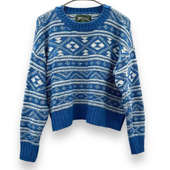 American Eagle Blue & White Fair Isle‎ Snowdrift Long Sleeve Sweater Sz S - Picture 3 of 11
